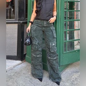 Fashion Nova Lily High Rise Cargo Jeans - Green